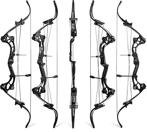 SHARROW Bogenschießen Compoundbogen Set Recurve Bogen und Pfeile Set Jagdbogen 40-55lbs Einstellbar IBO 320FPS Angelbogen für das Schießen im Freien (Schwarz/nur Bogen)