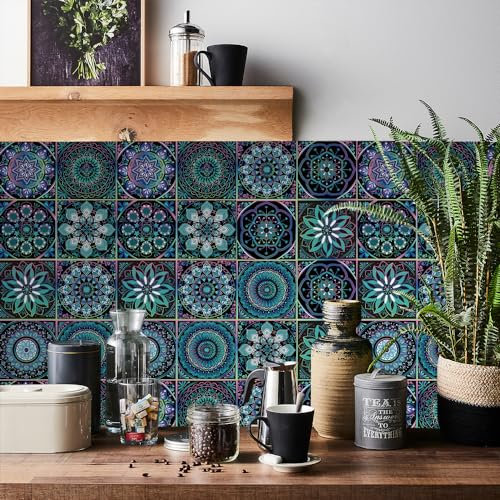 Moroccan Vintage Tile Stickers 24-Pack, 15x15cm, Waterproof Vinyl Self-Adhesive Wall & Floor Decals for Kitchen & Bathroom, Oil-Proof DIY Home Decor