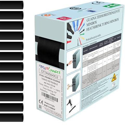 MarketConnect® Guaina Termorestringente Ø 4,8 mm, L 10mt • NERO • MINIBOX 3:1 • SENZA COLLANTE
