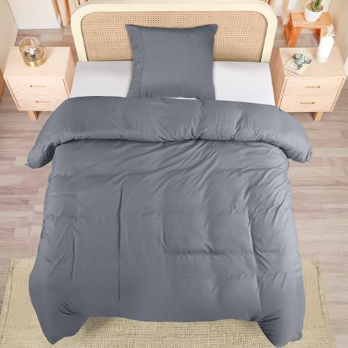 Utopia Bedding Bettwäsche 135x200 Set - Mikrofaser Polyester Bettbezug 135x200 cm + 1 Kissenbezug mit Gefälteltem Saum 80x80 cm - Grau