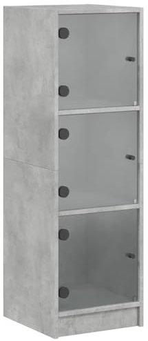 vidaXL Highboard with Glass Doors - Concrete Grey, Engineered Wood Storage Cupboard for Office/Living Room, 35x37x109 cm with Shelves
