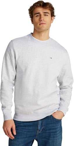 Tommy Jeans TJM Reg S Flag Crew Pullover Sweatshirt, Herren, Grau (Silver Grey Heather), M