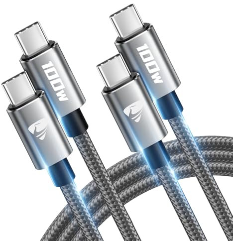 Câble USB C vers USB C [1m+1m/Lot de 2] 100W Cable USB C Charge Rapid 5A PD3.0, Chargeur Type C Nylon USB C Cordon pour iPhone 16 15 Pro Max, Samsung S24/S23/S22 Ultra,MacBook iPad Pro Air,Switch PS5