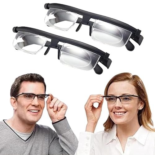 Einstellbarer Fokus Brille Dial Vision Nah- und Fernsicht Vision Adjustable Glasse HD-Zoom Einstellbare Grad -6,00 bis +3,00 Lesebrille, Entfernung Lesebrille für Männer Damen Fahren Ältere (2 STK)