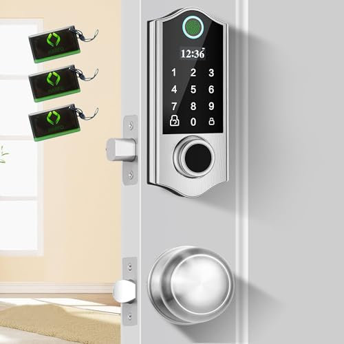 Harfo Serrure de porte à empreintes digitales, serrure de porte d'entrée sans clé avec poignée, ensemble de serrure de porte avant intelligente, pêne dormant à clavier électronique, verrouillage