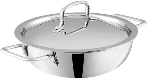 Vinod Platinum Kadai Triply Stainless Steel | Suitable For Indian Cooking, Sauces, Stews, Soups | Deep/ Extra Deep | Induction, Electric Friendly (Extra Deep Kadai, 22cm)