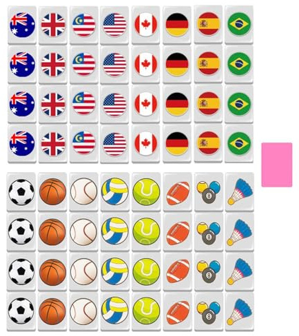 65 Tiles National Flag Mahjong Game Set, Game Blocks Mahjong, Flag Pattern Mahjong Game Blocks, Mahjong Tiles Puzzles Spiel for Family Games