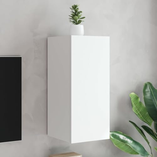 Homgoday Meuble TV mural avec lumières LED Blanc 30,5 x 35 x 70 cm, meuble TV salon, table basse pour TV, meuble de salon industriel, support TV