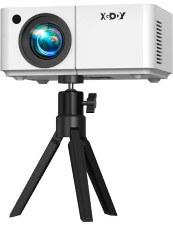 Mini Smart Beamer XGODY X2 1080P Unterstützung tragbarer Projektor Android 12 12000L mit WLAN Bluetooth, Elektrischer Fernfokus/Keystone, Hulu HBO YouTube 8000+ App, Stativ inklusive (weiß)