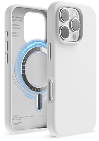 elago Magnetic Silicone Case Compatible with iPhone 16 Pro Case 6.3 Inch Compatible with All MagSafe Accessories - Built-in Magnets, Soft Grip Silicone, Shockproof (White)