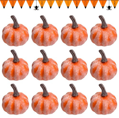 Atuoxing 12pcs Halloween Mini Deko Kürbis, Künstliche Kürbisse, Herbst Schaumstoff Deko Kürbis, Geeignet Halloween Hausparty Dekorationen
