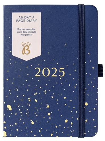 Busy B - Terminkalender mit einem Tag pro Seite von January to December 2025 - Marineblau Spray - A6 Tagesplaner mit linierten Seiten, Notizen und Jahresplaner