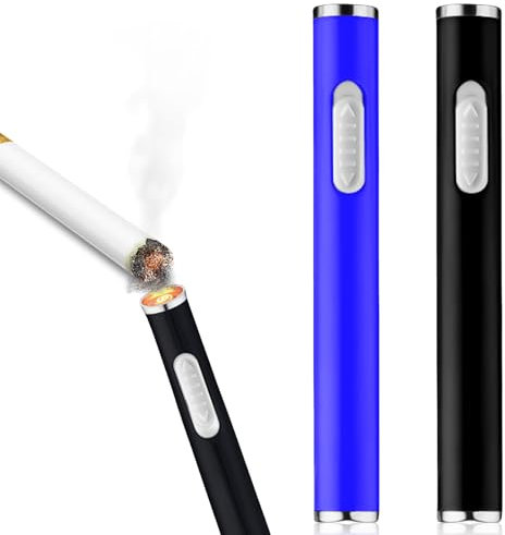 2 PCS Feuerzeug USB, 8.6cm Klein Elektrisches Feuerzeug, Wiederaufladbar Elektrofeuerzeuge Stabfeuerzeug, Flammenlos Elektrisch Tragbar Feuerzeug (Schwarz und Blau)
