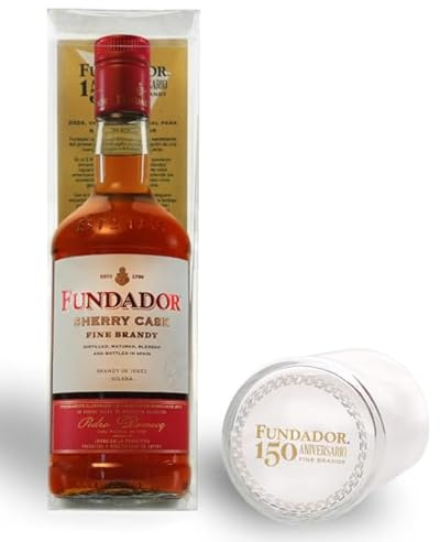 Fundador Sherry Cask Solera 150 aniversario - Brandy de Jerez Solera - botella de 700 ml + vaso de regalo