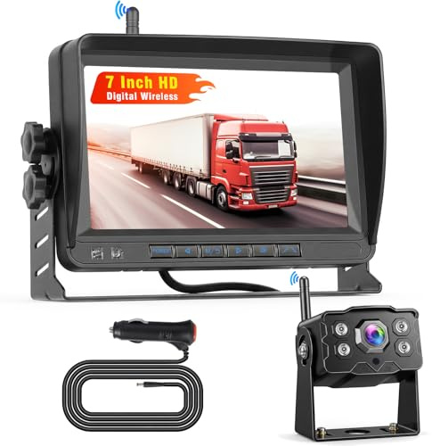 Fuluku 7 Zoll AHD Rückfahrkamera, IP69 Wasserdicht, 1080P Fahrzeug Rückfahrkamera Plug and Play mit Monitor für LKW, RV, Anhänger, Weitwinkel, Führungslinien, RCA Kabel, 49.2ft Videokabel