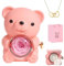 Engraved Heart Necklace with Real Rose Bear Giftbox, Preserved Rose Hug Bear Gifts for Women with Heart Necklace, Rose Bear With Box and Necklace for Wife Mom Grandma Girlfriend Valentines Day Birthda