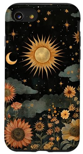 Vintage Boho Celestial Floral Sun Moon Stars Painting Art Case for iPhone SE (2020) / 7 / 8
