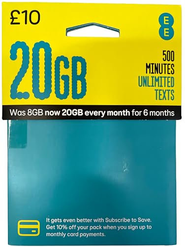 EE £10 Pay As You Go SIM - 20GB Data, Unlimited UK Minutes & Texts - No Contract, 4G/5G Ready, Fast UK Network, Easy Activation