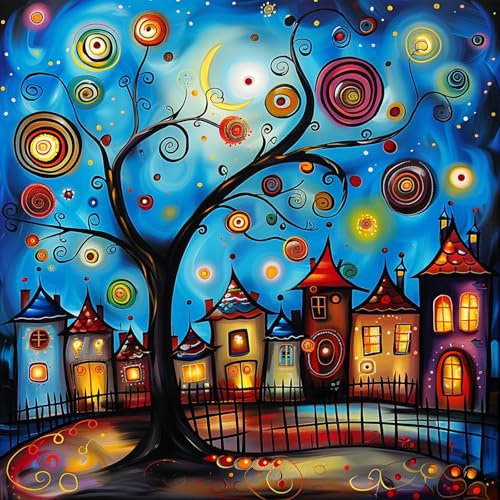 EOBROMD Diamond Painting Sternenhimmel, 5D Diamant Painting Bilder für Erwachsene Stadtbild, DIY Diamant Malerei Set für Wanddekoration 30x30 cm