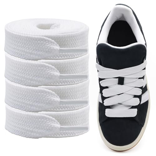 Cordeaux Épais pour Adidas Campus 00s, Pack de 2 Paires Lacs Plat Large de 15mm, Lacs de Remplacement pour Sneakers - Blanc