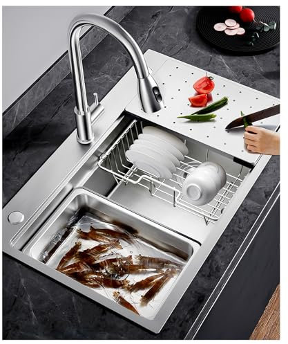 Fregadero De Cocina Grande En Acero Inoxidable 304, Cubeta Única Resistente Para Estación De Trabajo (Sobre/Bajo Encimera), Kit De Drenaje Incluido, Ideal Para Bar(B,85x50x22cm)