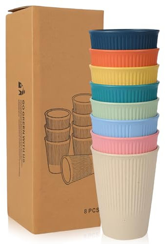 LEKEFETO Juego de 8 vasos de polipropileno, vasos reutilizables para niños y adultos, irrompibles, sin BPA, aptos para microondas y lavavajillas (8 colores)