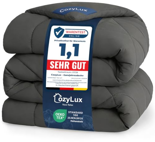 CozyLux Bettdecke 155x220 cm Grau für 4 Jahreszeiten | Bettdecke ohne Bezug Mikrofaser, Füllung 300 g/m², OEKO-TEX 100, Steppdecke mit 4 Eckschlaufen, Maschinenwaschbar