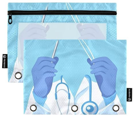 Doctors Day Scalpel Binder Pockets Plastic Pencil Case for 3 Rings Binders Case with Waterproof for Examination Office Document Organizer