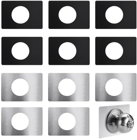 AHANDMAKER 12Pcs Door Reinforcement Plate Stainless Steel Door Lock Repair Plate 3.5x5.1 Inch Handle Fixing Cover for Decorating and Repairing The Door (Black/Silver)