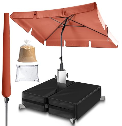 4smile Sonnenschirm Balkon 3-in-1 SET, Orange – Balkonschirm rechteckig mit UV50+-Schutz, 200 x 125 cm, inkl. Schirmständer + Schirmhülle – passend für Balkon und Terrasse