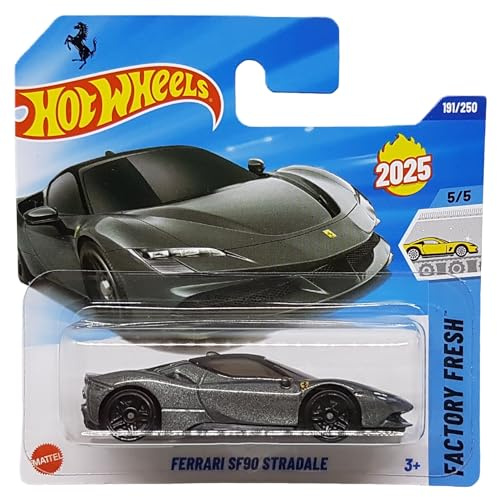 Hot Wheels Ferrari SF90 Stradale Supersportwagen - Factory Fresh 5/5 - HYY08 - Short Card - grau metallic - Mattel 2025 – Lizenzmodell - 1:64