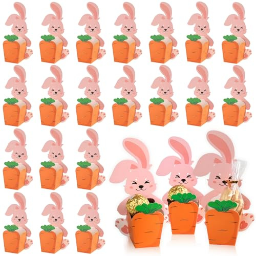 LIZANQU 20x Papier Osterkörbchen Kinder, Osterkörbchen Basteln aus Papier, Osterkorb mit Osterhase, Kann mit Süßigkeiten und Ostereiern Gefüllt Werden, Ostergeschenke, Die für Kinder Geeignet Sind (A)