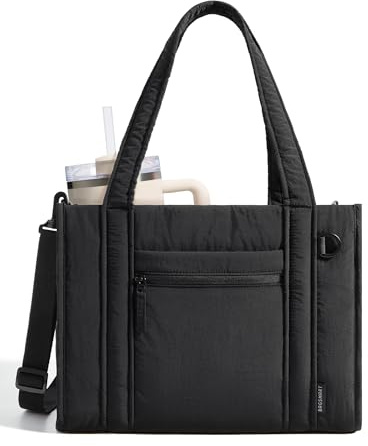 bagsmart Women's Tote Bag for Work, 14/15.6 Inch Laptop Handbag with Zip for Teachers & Students, Fits Water Bottle with Handle, with Luggage Strap for Travel