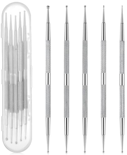 Shimmeroo 5Pcs Nail Art Dotting Tool, Professional Ball End Nail Art Tools | Dual-Ended Stainless Steel Dotting Pen Tool for Painting Design Kit