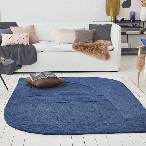 Wecon Home Kurzflorteppich Dodo – Handgetufteter Teppich aus Schurwolle – Asymmetrisch geformt – Oeko-TEX® Standard 100 & GoodWeave Zertifiziert – Natürlich & modern (110 x 170 cm, Kobalt blau)