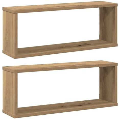 Gecheer Würfel-Wandregale 2 STK. Artisan-Eiche 60x15x23 Holzwerkstoff, Wandregal Regalbrett Hängeregal für Deko Bücher Pflanzen Wohnzimmer Schlafzimmer Küche 856589
