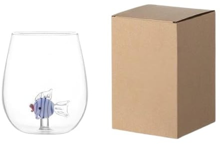 Tasse à café 3D en verre borosilicaté avec un mignon animal à l’intérieur, tasse en verre soufflé à la main représentant un poisson, verre sans pied pour le vin, l’eau, le lait ou les boissons.