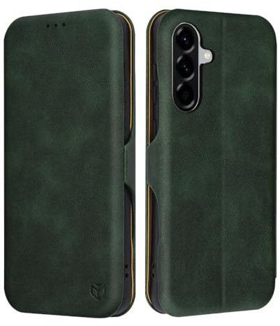 Techsuit für Samsung Galaxy A56 5G Flip Wallet Hülle mit Kartenfach, Standfunktion, 360 Grad Rundum Schutz, Premium PU Leder, Weiches Samtfutter, Safe Wallet Plus Series, Grün