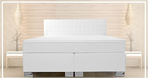 Boxspringbett 90x200 cm Kunstleder Weiß Doppelunterfederung Bonellfederkern und Tonnentaschenfederkern. Orthopädisch für erholsamen Schlaf Ideal als Einzelbett oder Singlebett