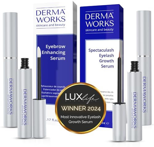 SERUM CILS CROISSANCE 3ml + SERUM SOURCILS POUSSE 5ml – Duo Sérum Naturel Croissance Rapide pour Regard Intense – Longueur des Cils et Densité des Sourcils – Femmes et Hommes – DERMAWORKS
