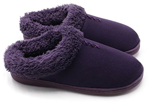 ofoot Pantofole calde da donna, soletta interna in memory foam, fodera in pile, suola in gomma dura antiscivolo per interni all'aperto con retro(viola,EU 37-38)
