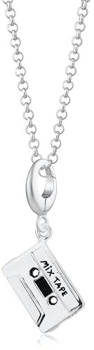 Lily Charmed Sterling Silver Vintage Cassette Tape Charm Necklace 40-45cm with Double sided Mix Tape inscirption. Designed in the UK