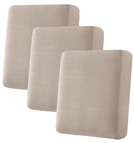 H.VERSAILTEX Super Stretch Individual Seat Cushion/Couch Slipcover Sets Thick Jacquard Textured Twill Fabric (3 Piece Sofa Covers, Sand)