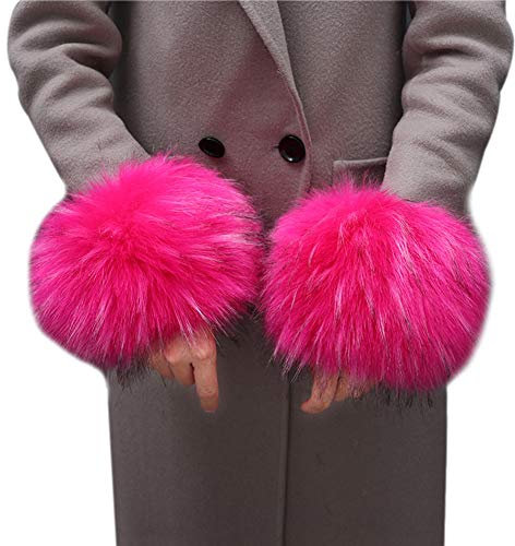 Asudaro Frauen Mädchen Herbst Winter Fell Pelz Armstulpen Stulpen Manschetten Fellstulpen Handschuhe Armband Pulswärmer Kunstfell Handschuhe Ärmel Manschette Bekleidungszubehör