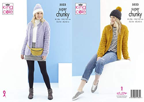 King Cole 5523 Strickmuster für Damen, Jacke, Strickjacke und Mütze, zeitlos, super grob