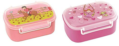 Sigikid Mädchen, Brotdose mit Buntem Druck, Brotzeitbox Gina Galopp, Rosa, 25006 & Mädchen, Brotdose mit Buntem Druck, Brotzeitbox Pinky Queeny, Pink, 24472