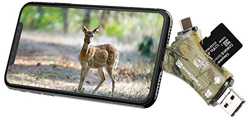 Liplasting Trail Camera Viewer SD Card Reader for iPhone iPad Mac & Android, 4 in 1 SD/Micro SD/TF Memory Card Reader Adapter to View Hunting Game Camera Photos or Videos on Smartphone