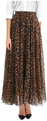keland Damen Elastisch Leopard Drucken Aquarell Maxi Rock Kleid Mit Hoher Taille (Braun, L)