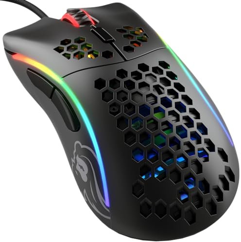 Glorious Gaming Model D- (Petite) Souris de jeu filaire - 61 g, nid d’abeille, RGB, capteur Pixart 3360, switches Omron, pieds en PTFE, 6 boutons - Noir mat