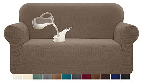 Granbest Stretch Wasserdicht Sofabezug 1 Stück Sofahusse Spandex Jacquard Elastische Couchbezug mit Anti-Rutsch-Schaumstoffe (2 Sitzer, Kamel)